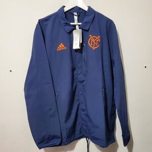 Adidas Mens Sz Large MLS NYCFC ATM Jacket Blue/Orange Snap Up Front HB8483 NWT